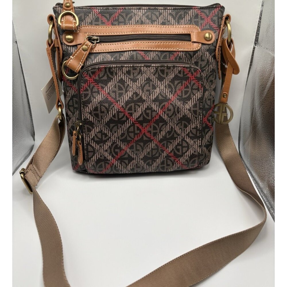 Giani Bernini Block Signature Crossbody Bag Brown Red